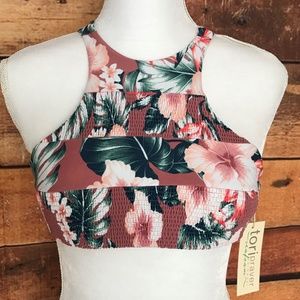 Tori Praver halter bikini top coral rose s/L NWT!